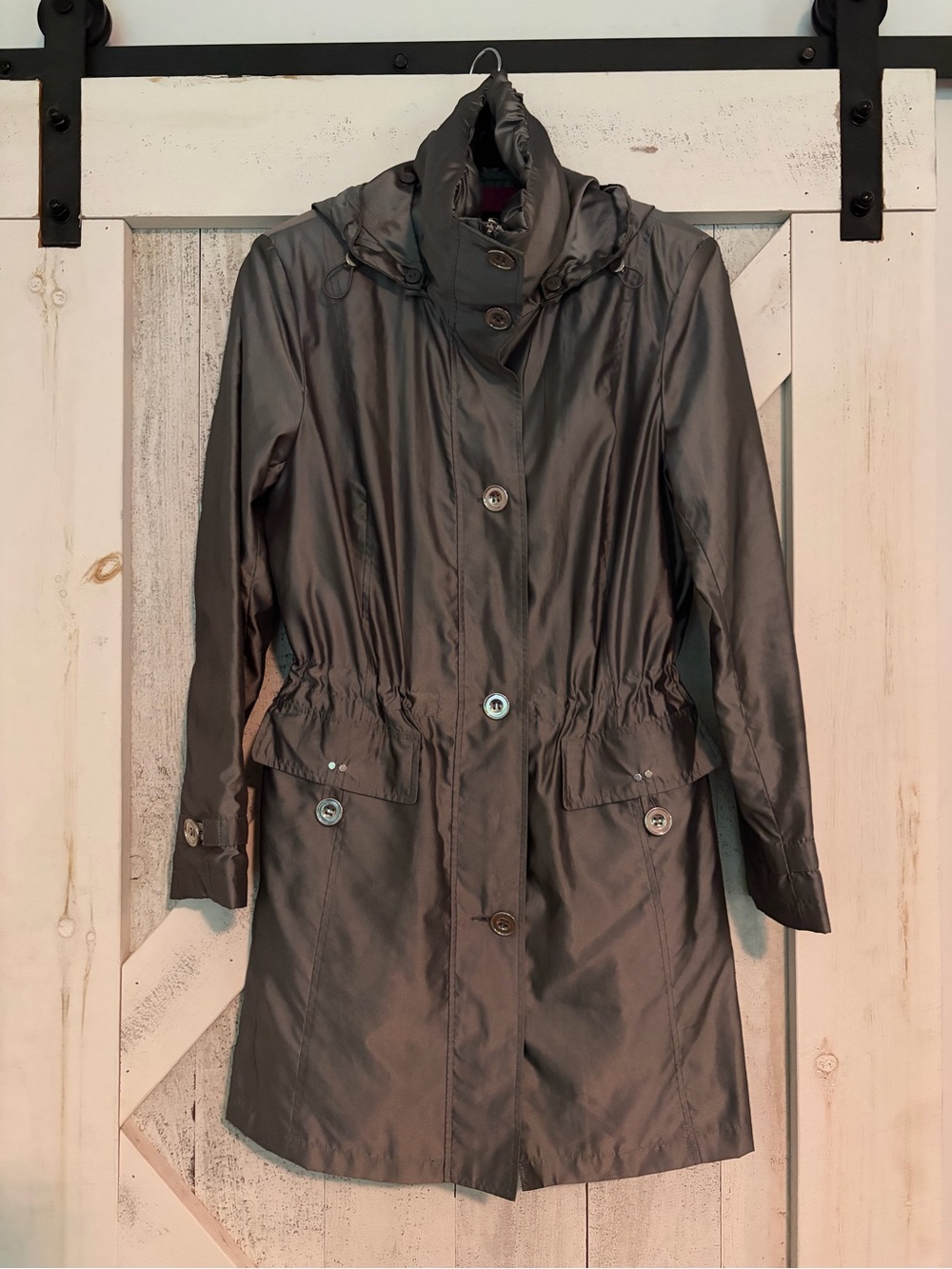 Women’s Silver Gray Lightweight Hooded Trench Coat